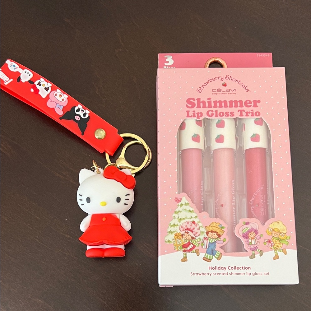 Hello Kitty Keychain and Shimmer Lip Gloss Trio
